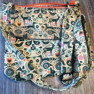 Kavu Beige and Green Crossbody Bag with Animal Print